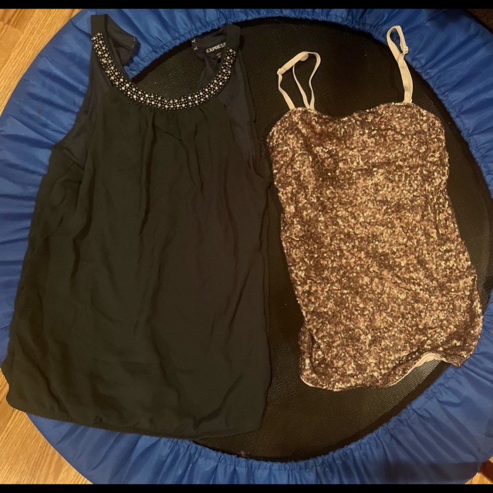 Express Sparkle and sequenced spaghetti strap and halter top